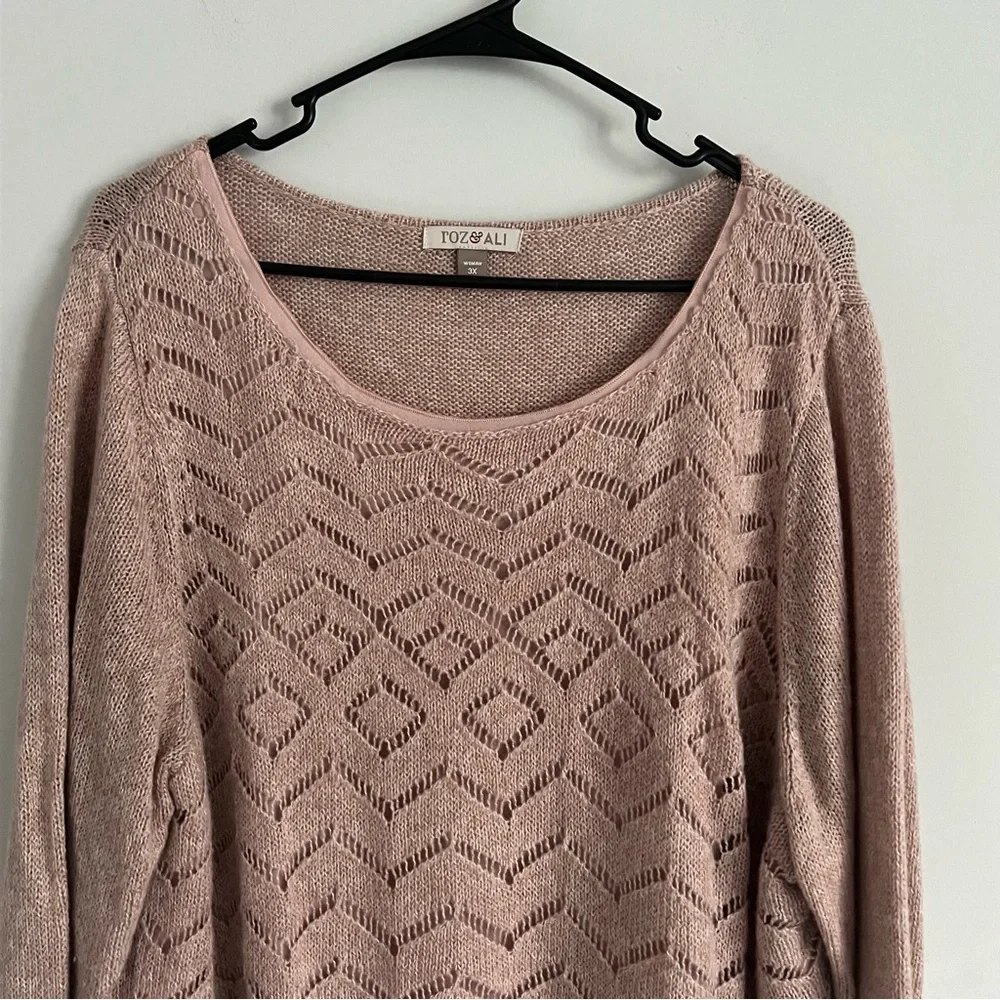 Roz & Ali Blush Crochet Knit Half Sleeve Sweater Blouse